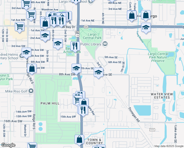map of restaurants, bars, coffee shops, grocery stores, and more near 118 8th Avenue Southeast in Largo
