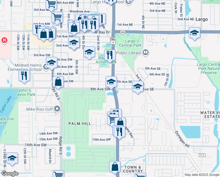 map of restaurants, bars, coffee shops, grocery stores, and more near in Largo