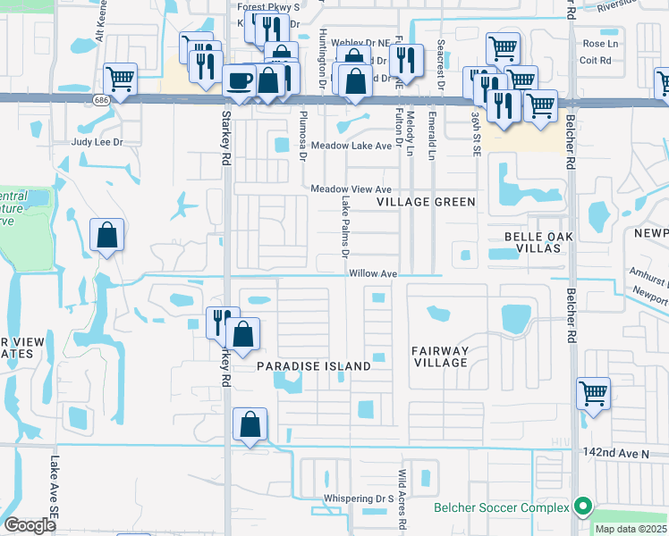 map of restaurants, bars, coffee shops, grocery stores, and more near 2825 Willow Avenue in Largo