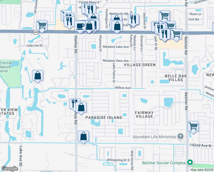 map of restaurants, bars, coffee shops, grocery stores, and more near 2825 Willow Avenue in Largo
