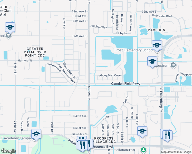 map of restaurants, bars, coffee shops, grocery stores, and more near 4201 Knob Lake Court in Tampa