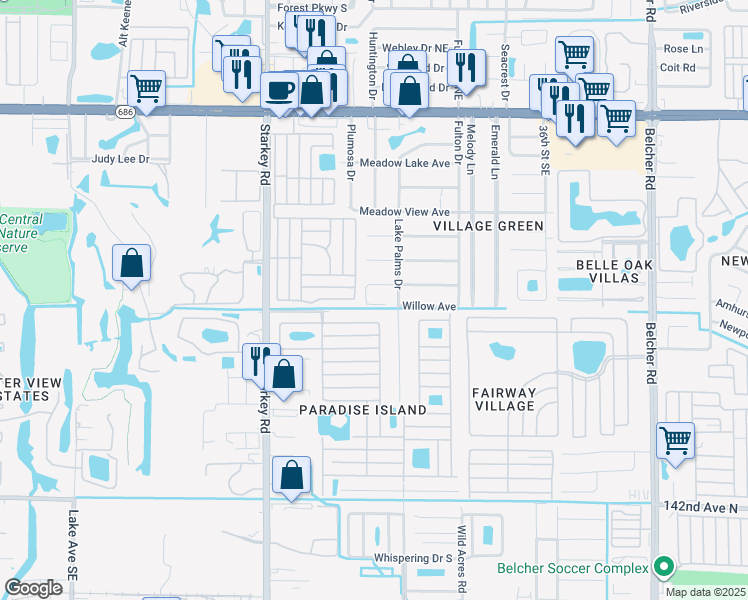 map of restaurants, bars, coffee shops, grocery stores, and more near 2825 Willow Avenue in Largo