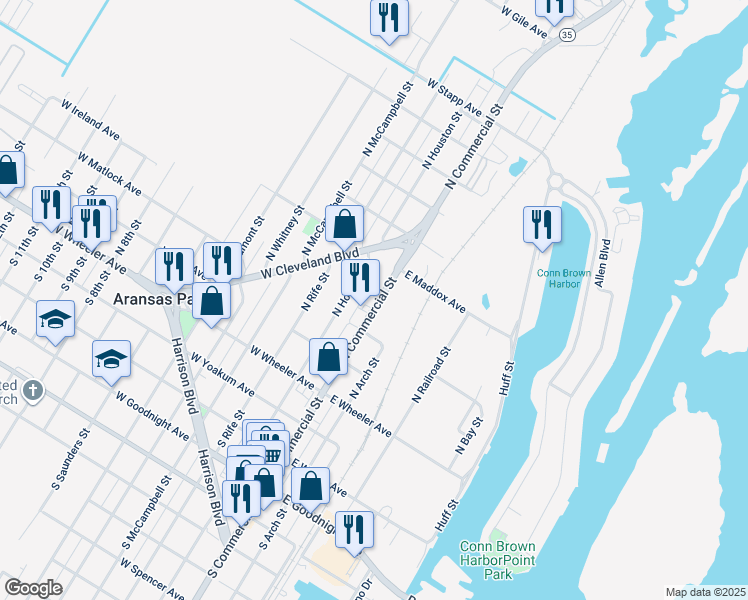 map of restaurants, bars, coffee shops, grocery stores, and more near 342 North Commercial Street in Aransas Pass