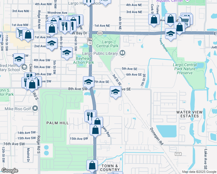map of restaurants, bars, coffee shops, grocery stores, and more near 118 8th Avenue Southeast in Largo