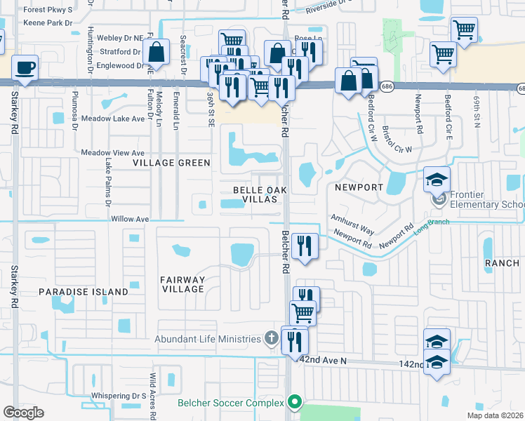 map of restaurants, bars, coffee shops, grocery stores, and more near 14 Duffers Drive North in Largo
