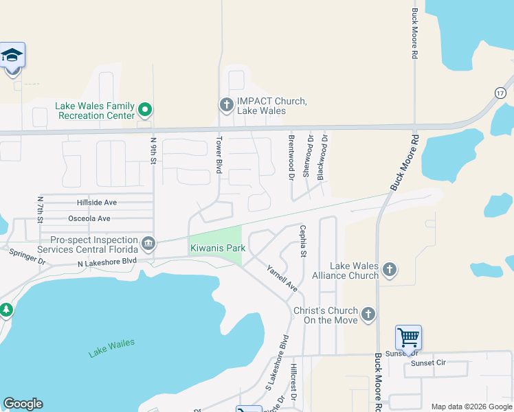 map of restaurants, bars, coffee shops, grocery stores, and more near 707 Cambridge Way in Lake Wales