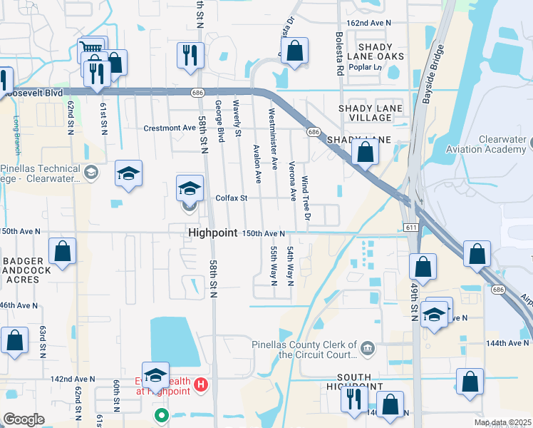 map of restaurants, bars, coffee shops, grocery stores, and more near in Highpoint