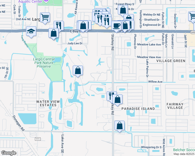 map of restaurants, bars, coffee shops, grocery stores, and more near 960 Starkey Road in Largo
