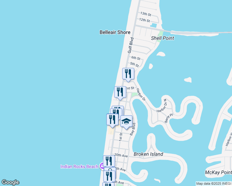 map of restaurants, bars, coffee shops, grocery stores, and more near 2700 Gulf Boulevard in Indian Rocks Beach