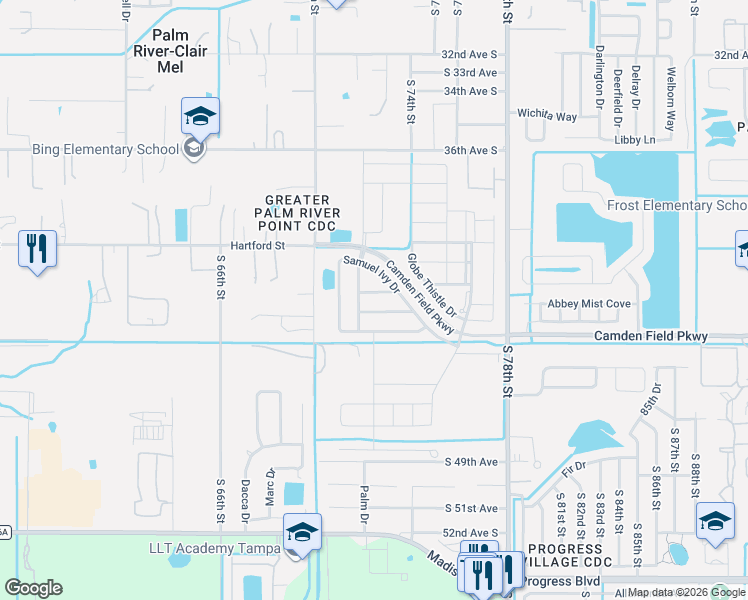map of restaurants, bars, coffee shops, grocery stores, and more near 7226 Samuel Ivy Drive in Tampa