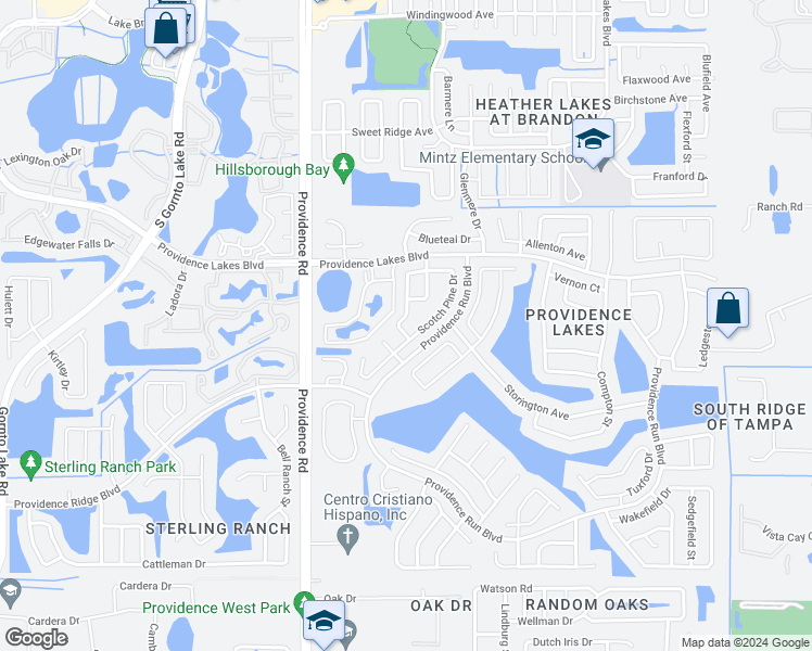 map of restaurants, bars, coffee shops, grocery stores, and more near 1410 Scotch Pine Drive in Brandon