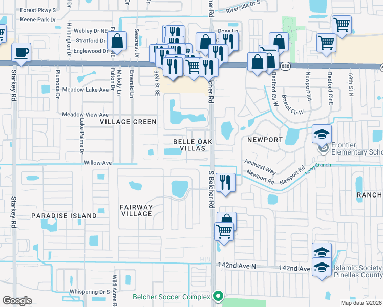 map of restaurants, bars, coffee shops, grocery stores, and more near 3842 La Costa Lane in Largo
