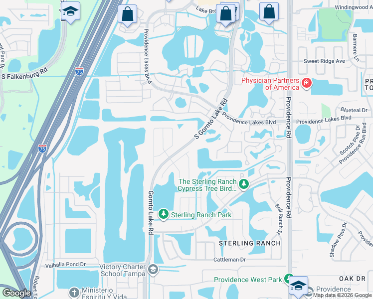 map of restaurants, bars, coffee shops, grocery stores, and more near 1603 Bondurant Way in Brandon