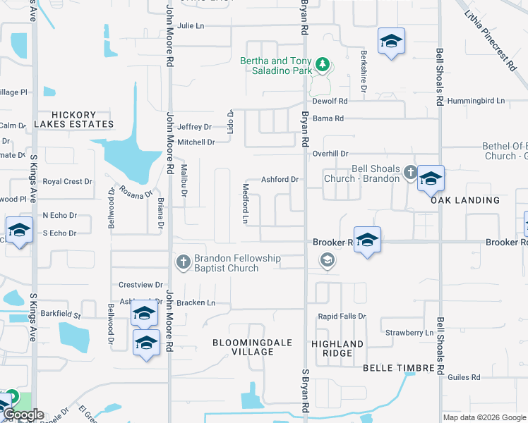 map of restaurants, bars, coffee shops, grocery stores, and more near 2310 Cherry Ridge Lane in Brandon