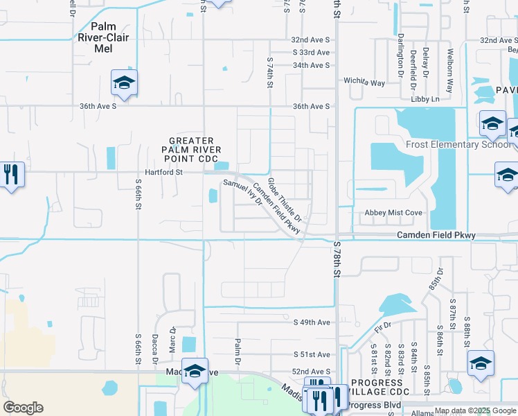 map of restaurants, bars, coffee shops, grocery stores, and more near 7226 Samuel Ivy Drive in Tampa