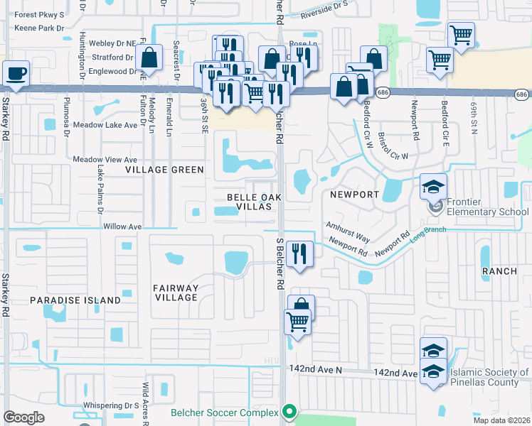 map of restaurants, bars, coffee shops, grocery stores, and more near 646 Capistrano Court in Largo