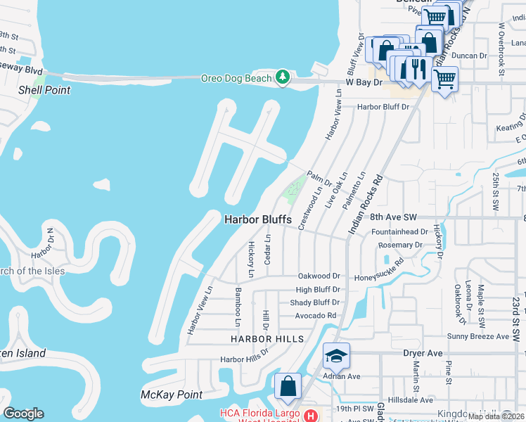 map of restaurants, bars, coffee shops, grocery stores, and more near 216 Harbor View Lane in Largo