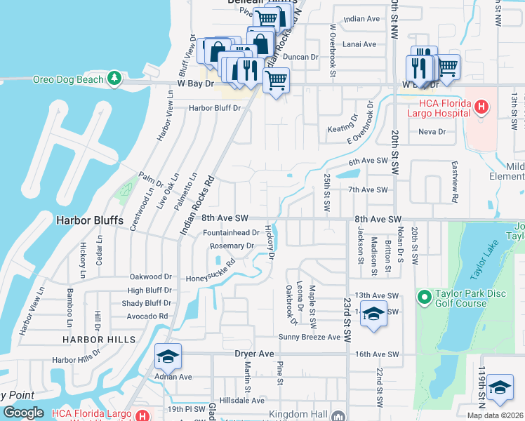 map of restaurants, bars, coffee shops, grocery stores, and more near 711 Mac Crillus Road in Largo