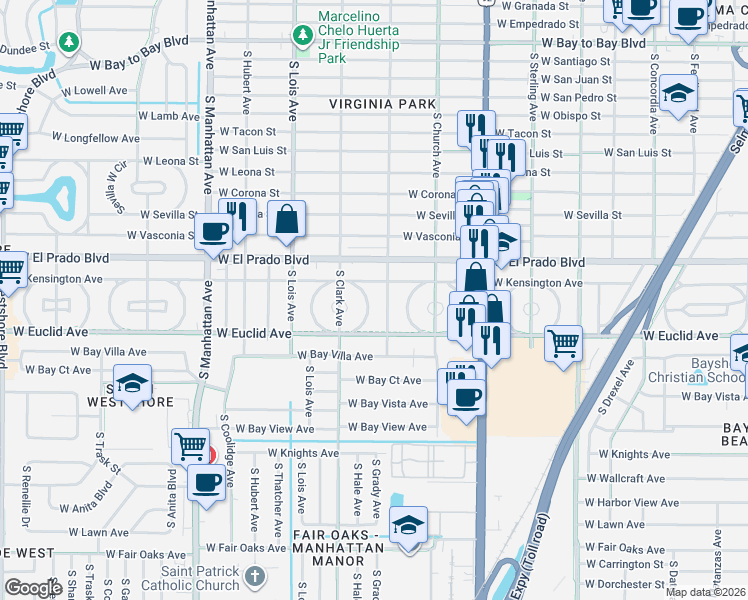 map of restaurants, bars, coffee shops, grocery stores, and more near 4002 West Kensington Avenue in Tampa