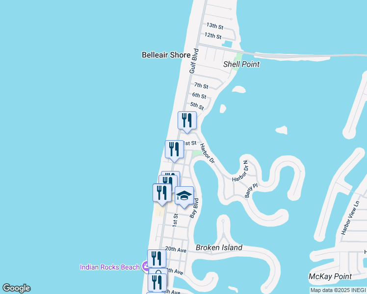 map of restaurants, bars, coffee shops, grocery stores, and more near 109 1st Street in Belleair Beach