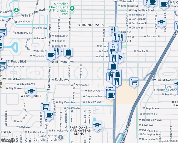map of restaurants, bars, coffee shops, grocery stores, and more near 4002 West Kensington Avenue in Tampa