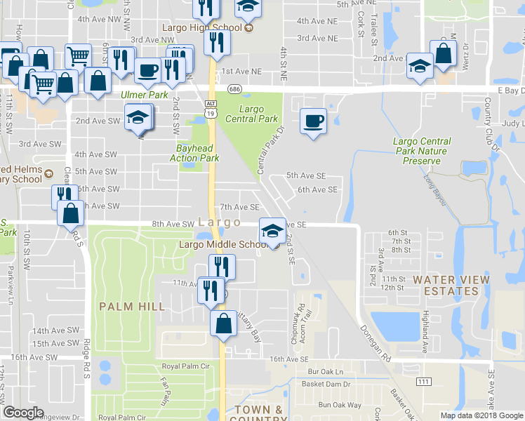 map of restaurants, bars, coffee shops, grocery stores, and more near 701 2nd Street Southeast in Largo