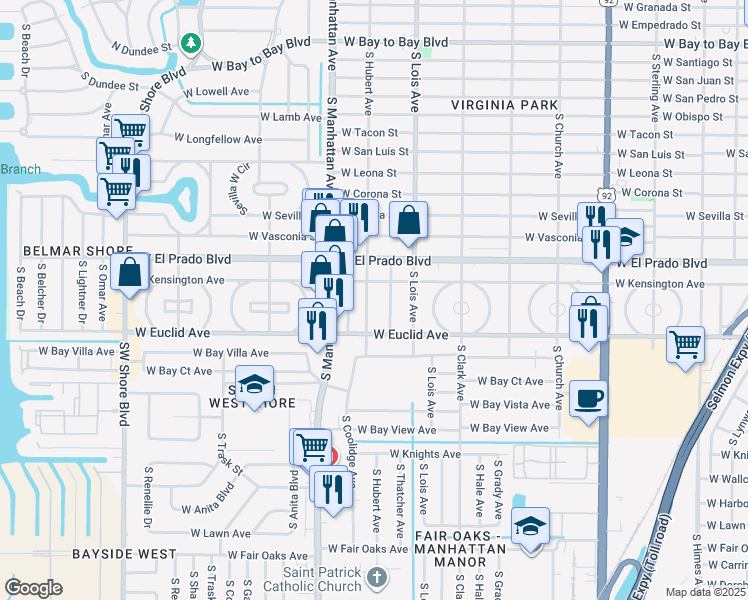 map of restaurants, bars, coffee shops, grocery stores, and more near 4302 West Kensington Avenue in Tampa