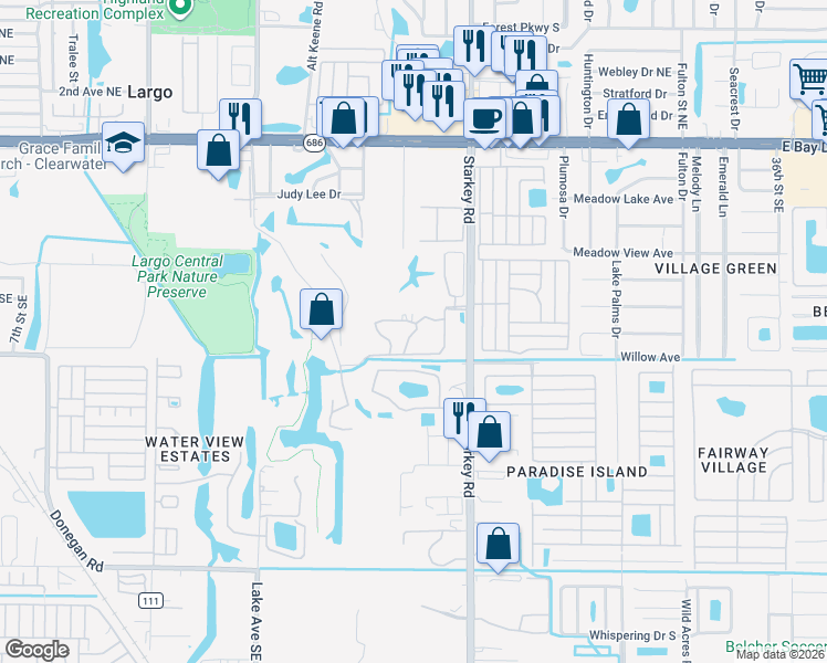 map of restaurants, bars, coffee shops, grocery stores, and more near 9105 Jake's Path in Largo