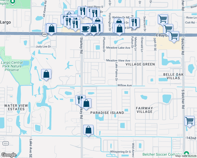 map of restaurants, bars, coffee shops, grocery stores, and more near East Bay Oaks in Largo