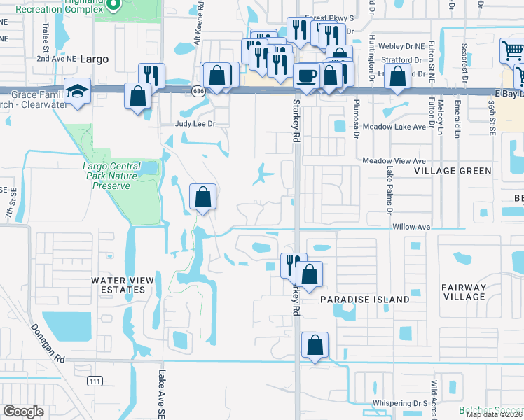 map of restaurants, bars, coffee shops, grocery stores, and more near 9105 Jake's Path in Largo