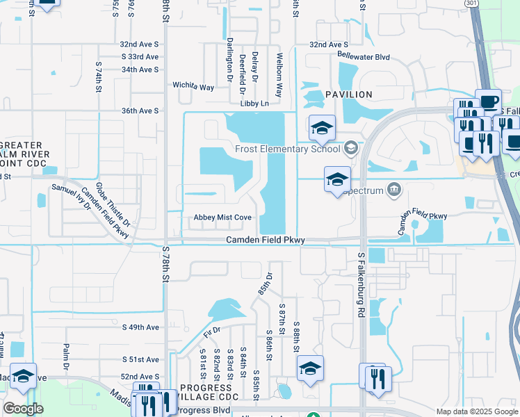 map of restaurants, bars, coffee shops, grocery stores, and more near 4214 Hartford Lake Drive in Tampa