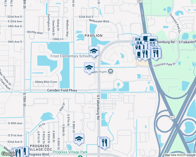 map of restaurants, bars, coffee shops, grocery stores, and more near 4202 South Falkenburg Road in Riverview