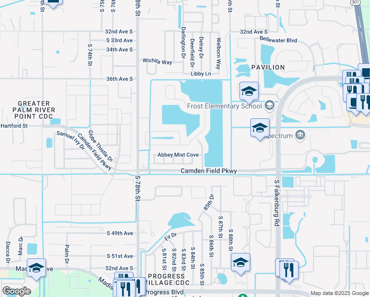 map of restaurants, bars, coffee shops, grocery stores, and more near 8209 Canterbury Lake Boulevard in Tampa