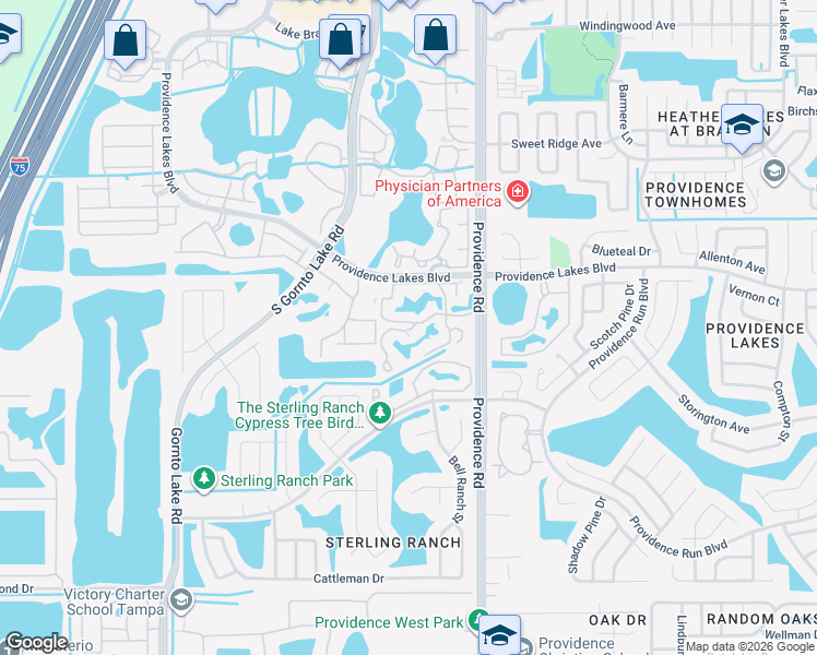 map of restaurants, bars, coffee shops, grocery stores, and more near 1614 Harvard Woods Drive in Brandon