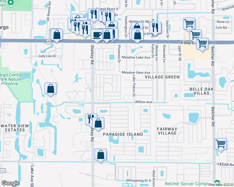 map of restaurants, bars, coffee shops, grocery stores, and more near East Bay Oaks in Largo