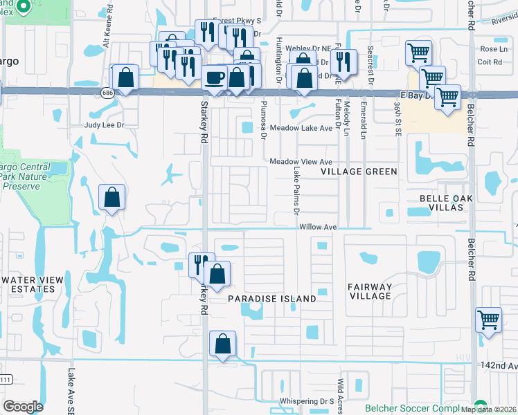 map of restaurants, bars, coffee shops, grocery stores, and more near East Bay Oaks in Largo