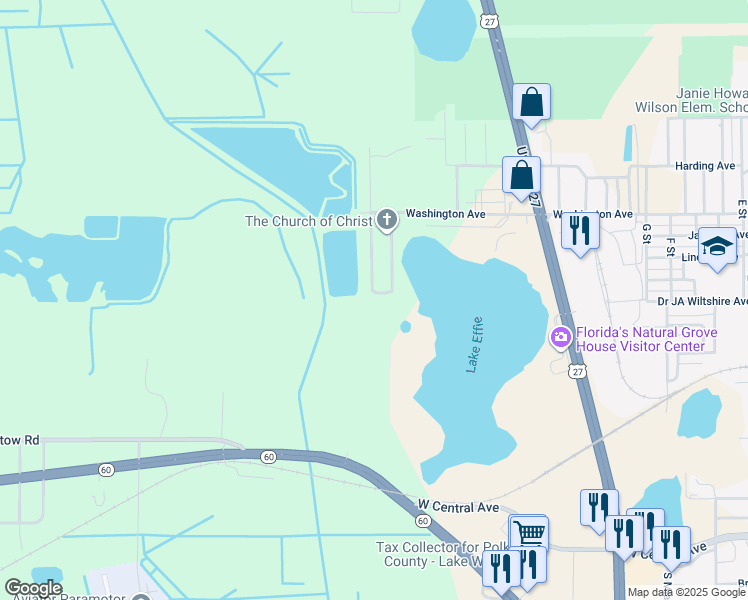 map of restaurants, bars, coffee shops, grocery stores, and more near 109 West Northside Drive in Lake Wales