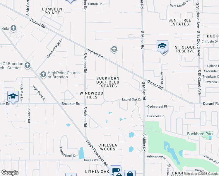 map of restaurants, bars, coffee shops, grocery stores, and more near 2304 Long Green Court in Valrico