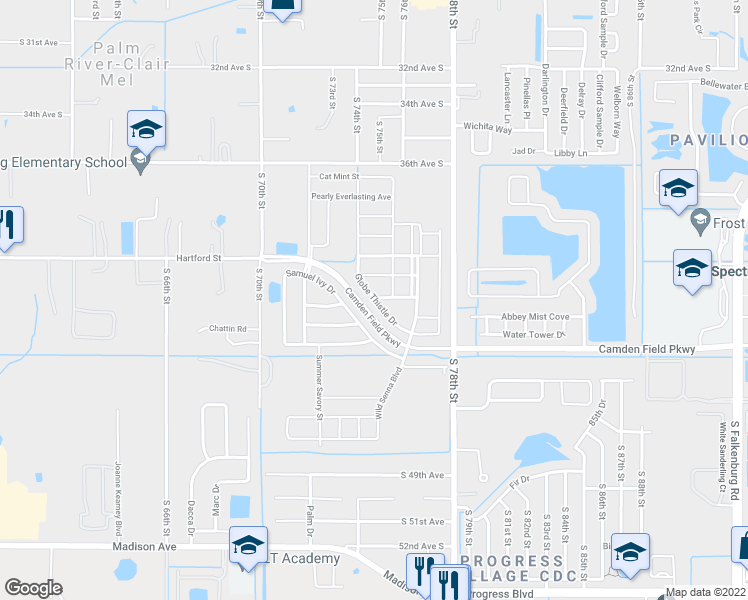 map of restaurants, bars, coffee shops, grocery stores, and more near 4113 Globe Thistle Drive in Tampa