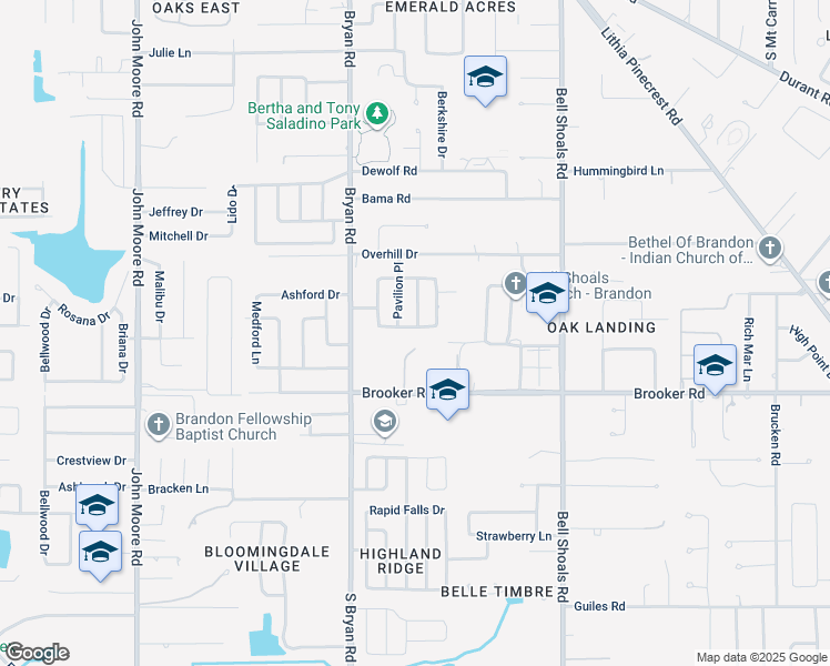 map of restaurants, bars, coffee shops, grocery stores, and more near 721 Regent Circle North in Brandon
