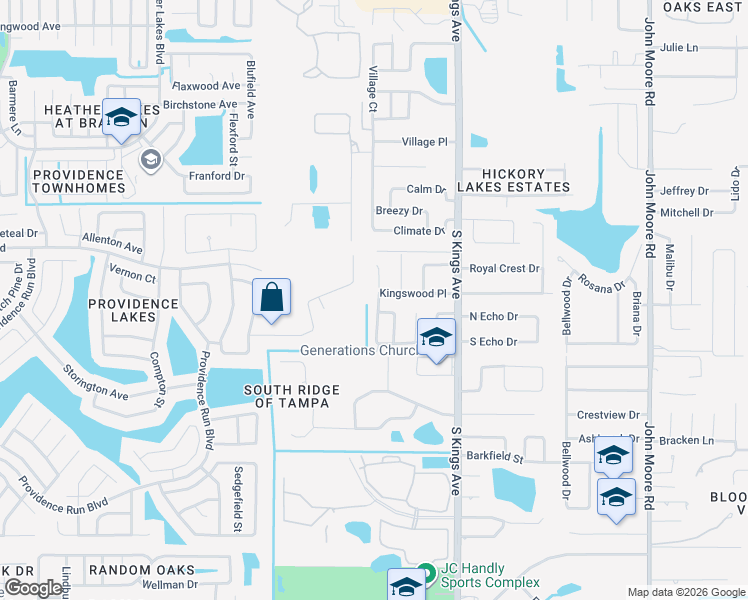 map of restaurants, bars, coffee shops, grocery stores, and more near 2218 Village Court in Brandon