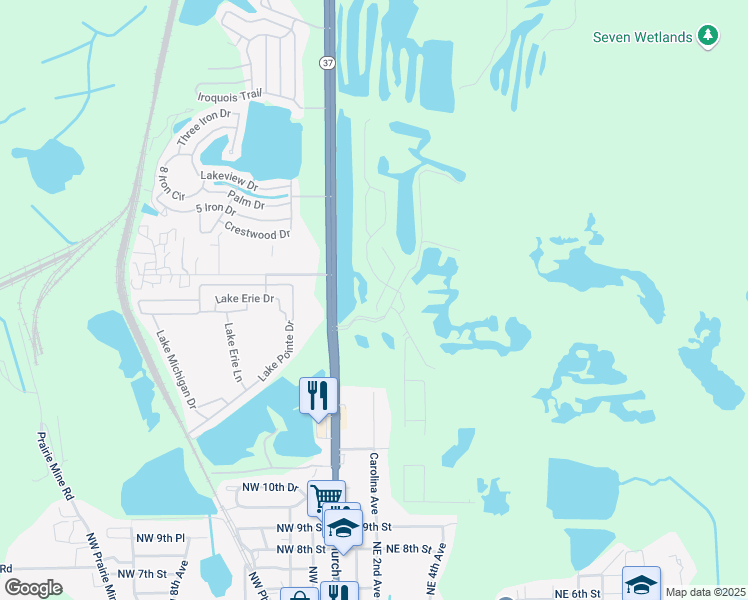 map of restaurants, bars, coffee shops, grocery stores, and more near 315 Harbour Way in Mulberry