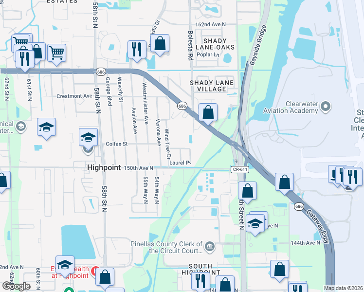 map of restaurants, bars, coffee shops, grocery stores, and more near 5237 Bamboo Place in Clearwater