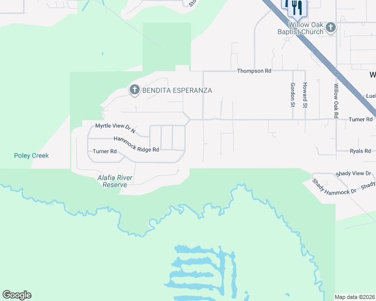 map of restaurants, bars, coffee shops, grocery stores, and more near 4632 Turner Road in Mulberry