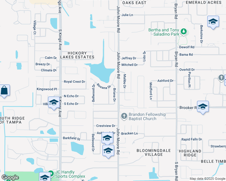 map of restaurants, bars, coffee shops, grocery stores, and more near 2208 Briana Drive in Brandon