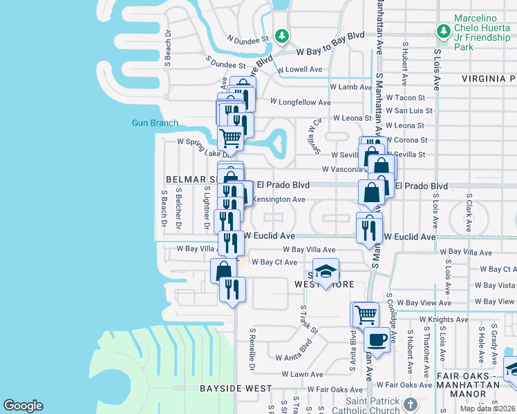 map of restaurants, bars, coffee shops, grocery stores, and more near 3606 West Renellie Circle in Tampa