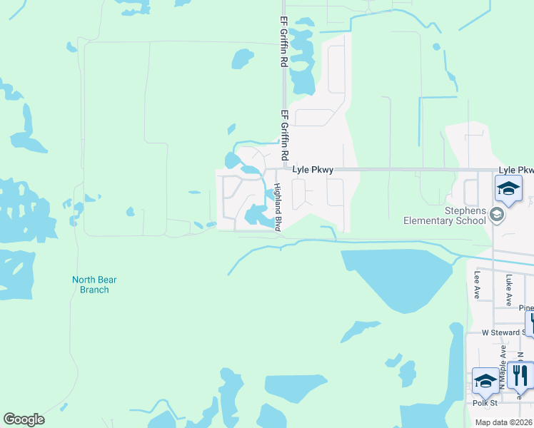 map of restaurants, bars, coffee shops, grocery stores, and more near 1650 Varner Court in Bartow