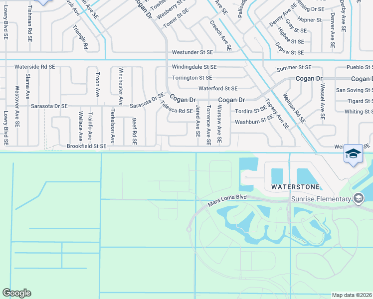 map of restaurants, bars, coffee shops, grocery stores, and more near 1158 Larkspur Street Southeast in Palm Bay