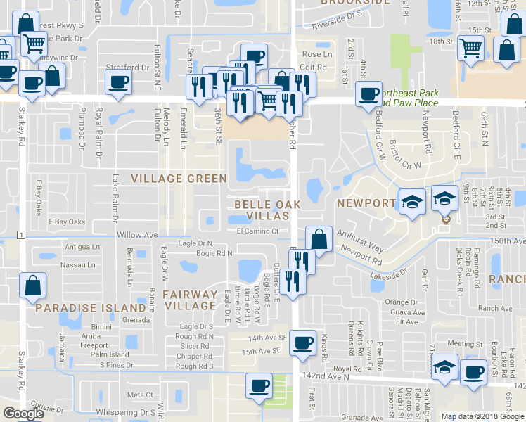 map of restaurants, bars, coffee shops, grocery stores, and more near 646 Capistrano Court in Largo