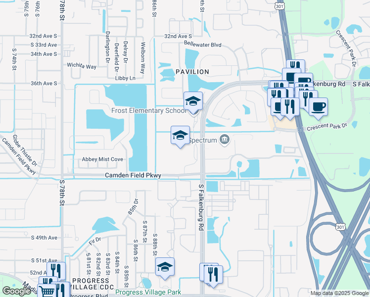 map of restaurants, bars, coffee shops, grocery stores, and more near 4202 South Falkenburg Road in Riverview